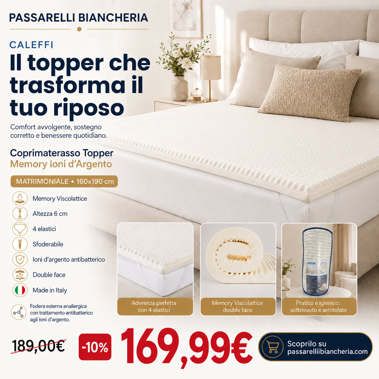 Caleffi Topper Memory Ioni d'argento - Varie Dimensioni