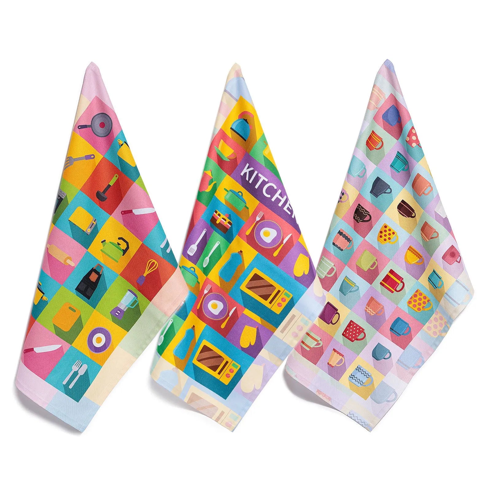 Caleffi Confezione 3 Strofinacci per Cucina in Cotone - Vari Disegni