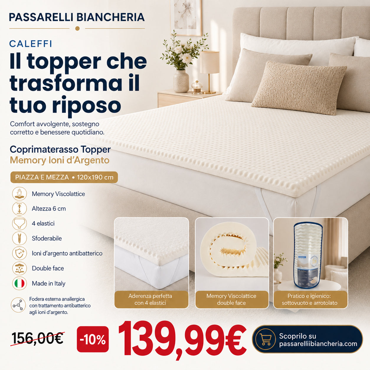 Caleffi Topper Memory Ioni d'argento - Varie Dimensioni