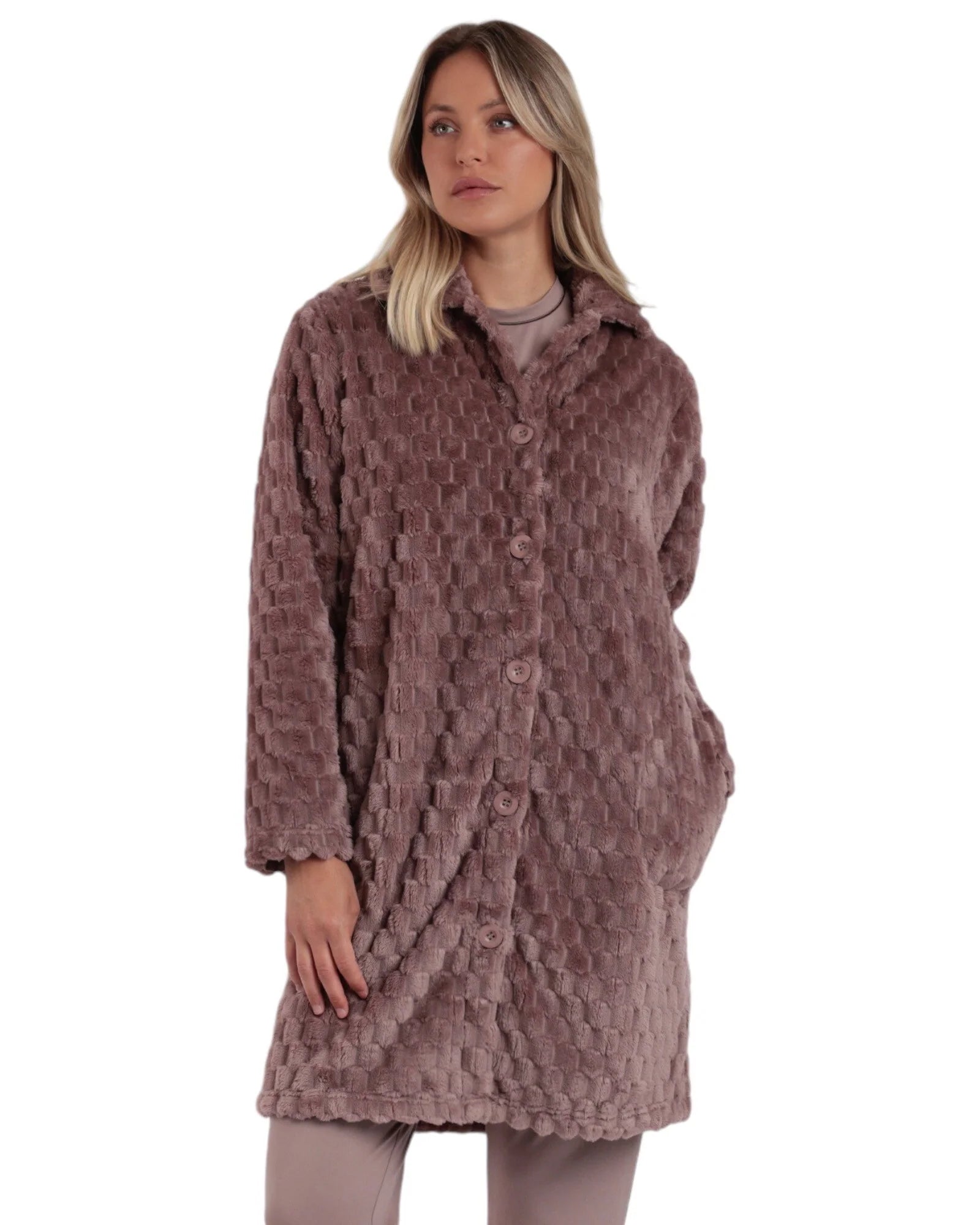 Admas Vestaglia donna in coral con collo e bottoni 67155 2411S28