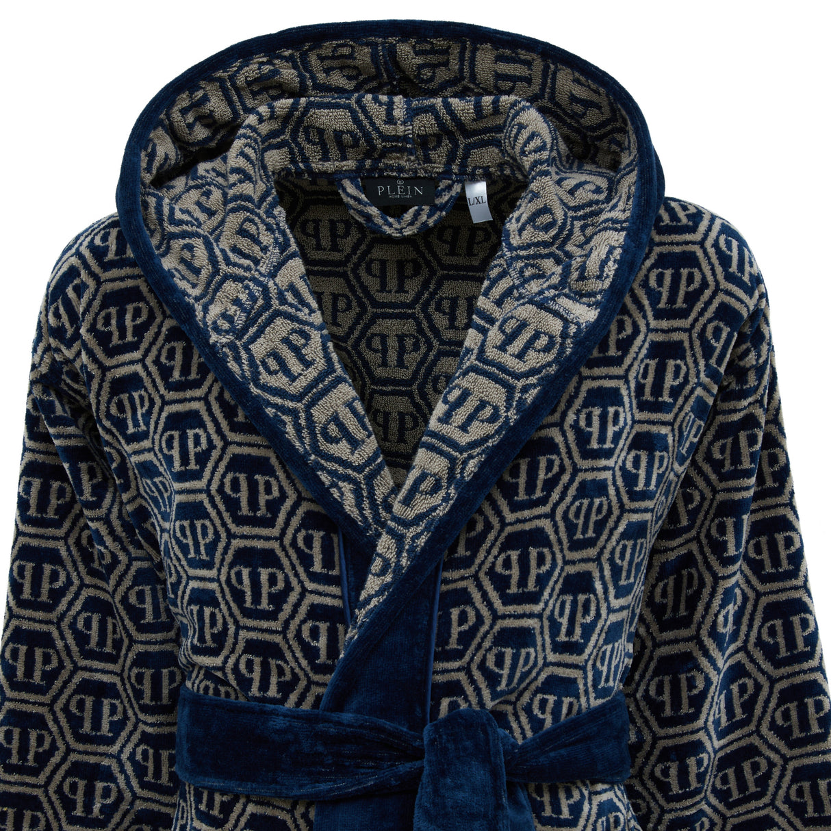 Philipp Plein Accappatoio con Cappuccio Pattern Moderno in Spugna