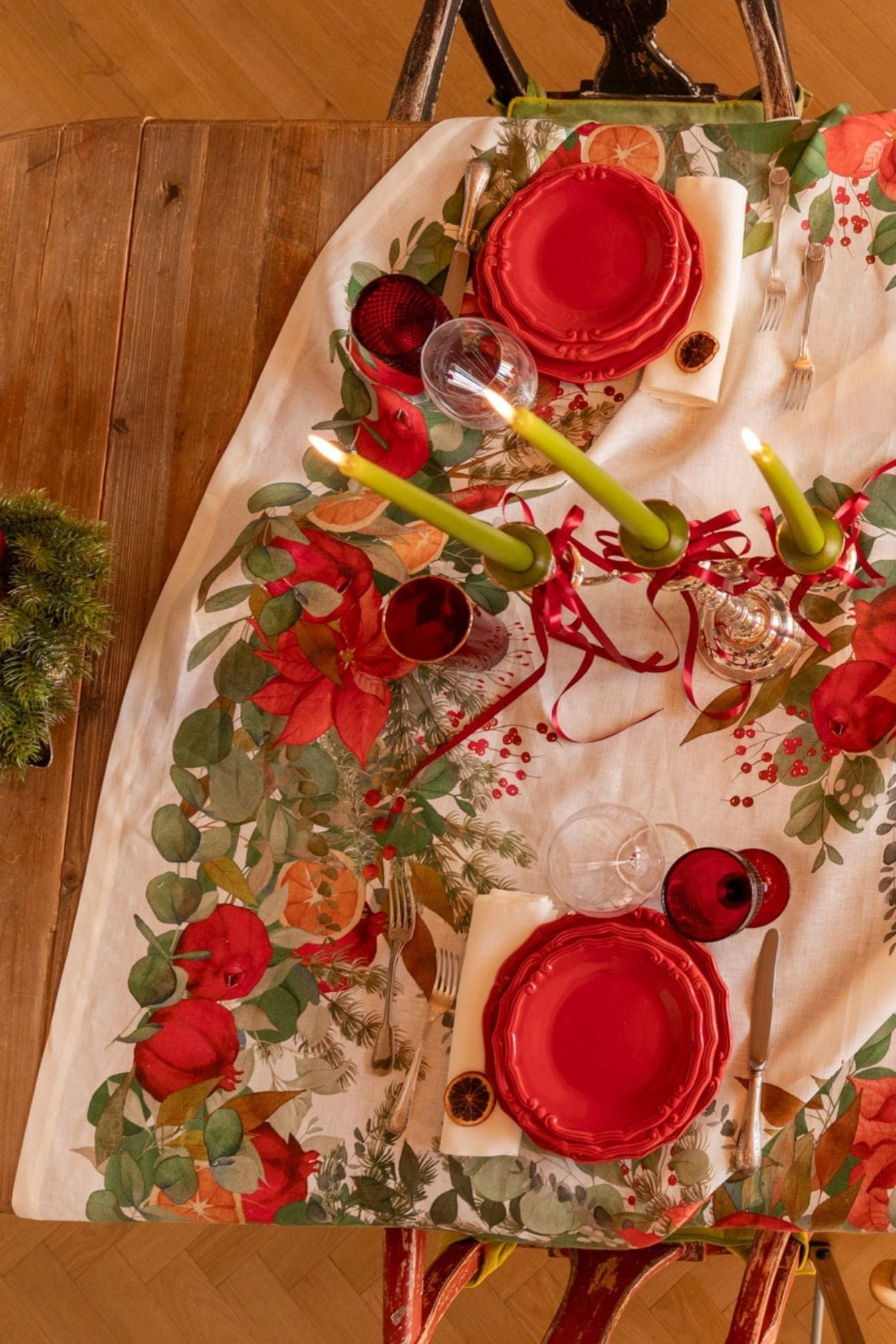 Tessitura Toscana Telerie Tovaglia Natalizia Garland Glee