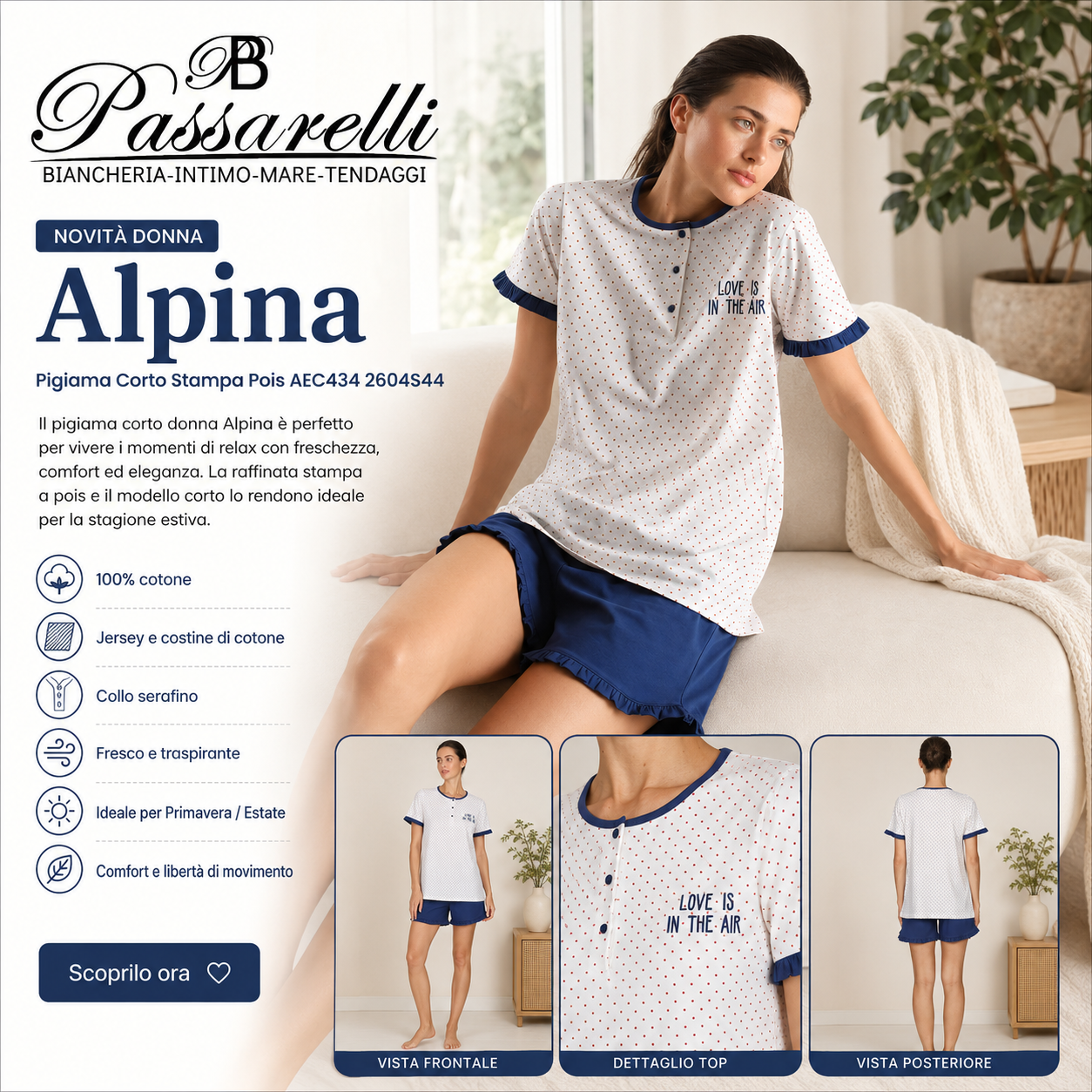 Alpina Donna Pigiama Corto stampa pois AEC434 2604S44