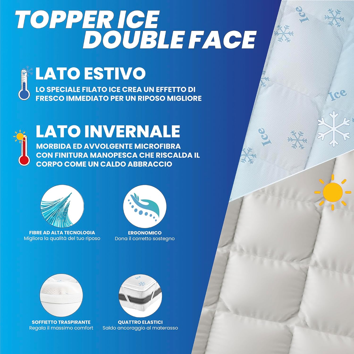Topper Coprimaterasso Trapuntato TOPPER ICE Bianco - Varie Dimensioni