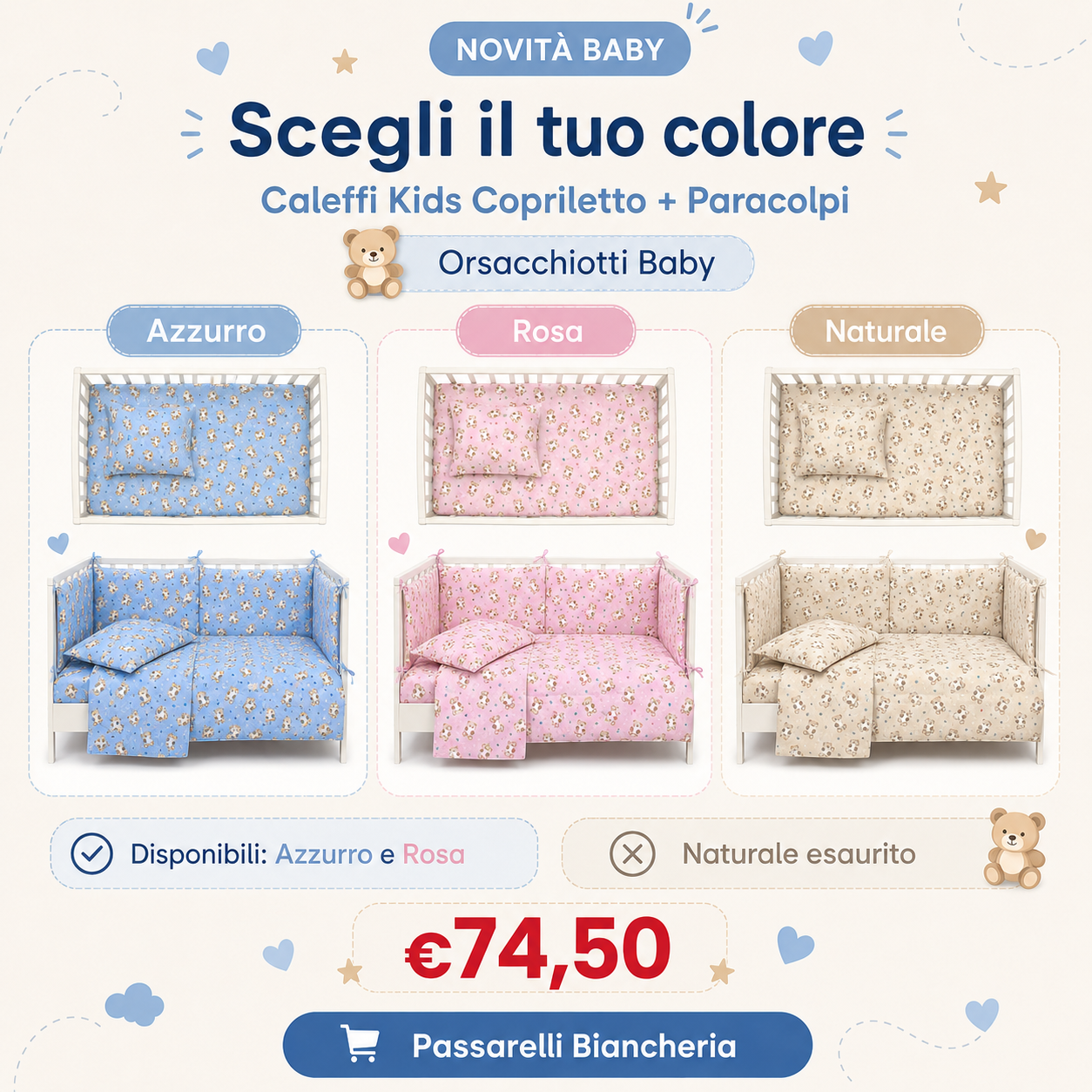 Caleffi Kids Copriletto Con Paracolpi In Cotone Orsacchiotti Baby 2505S60