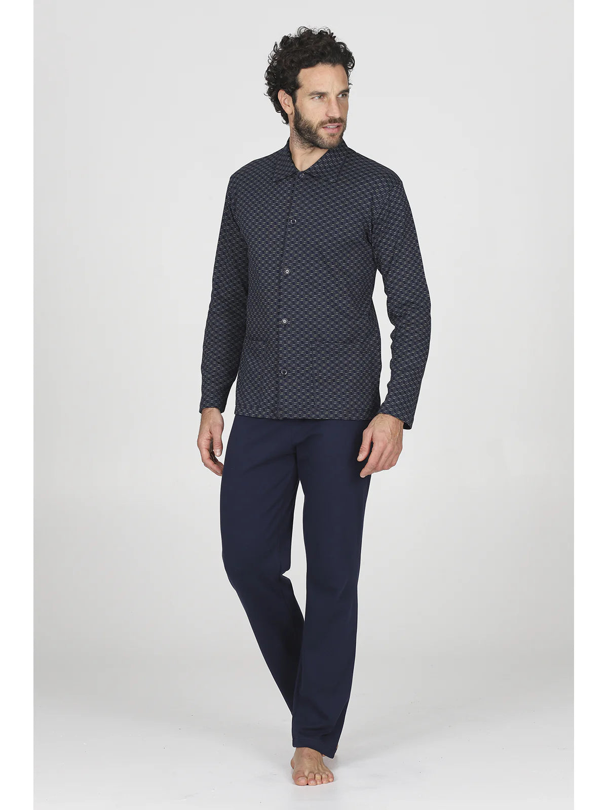 Alpina Pigiama Invernale Cardigan da Uomo in interlock di puro cotone AAL438 2510S70