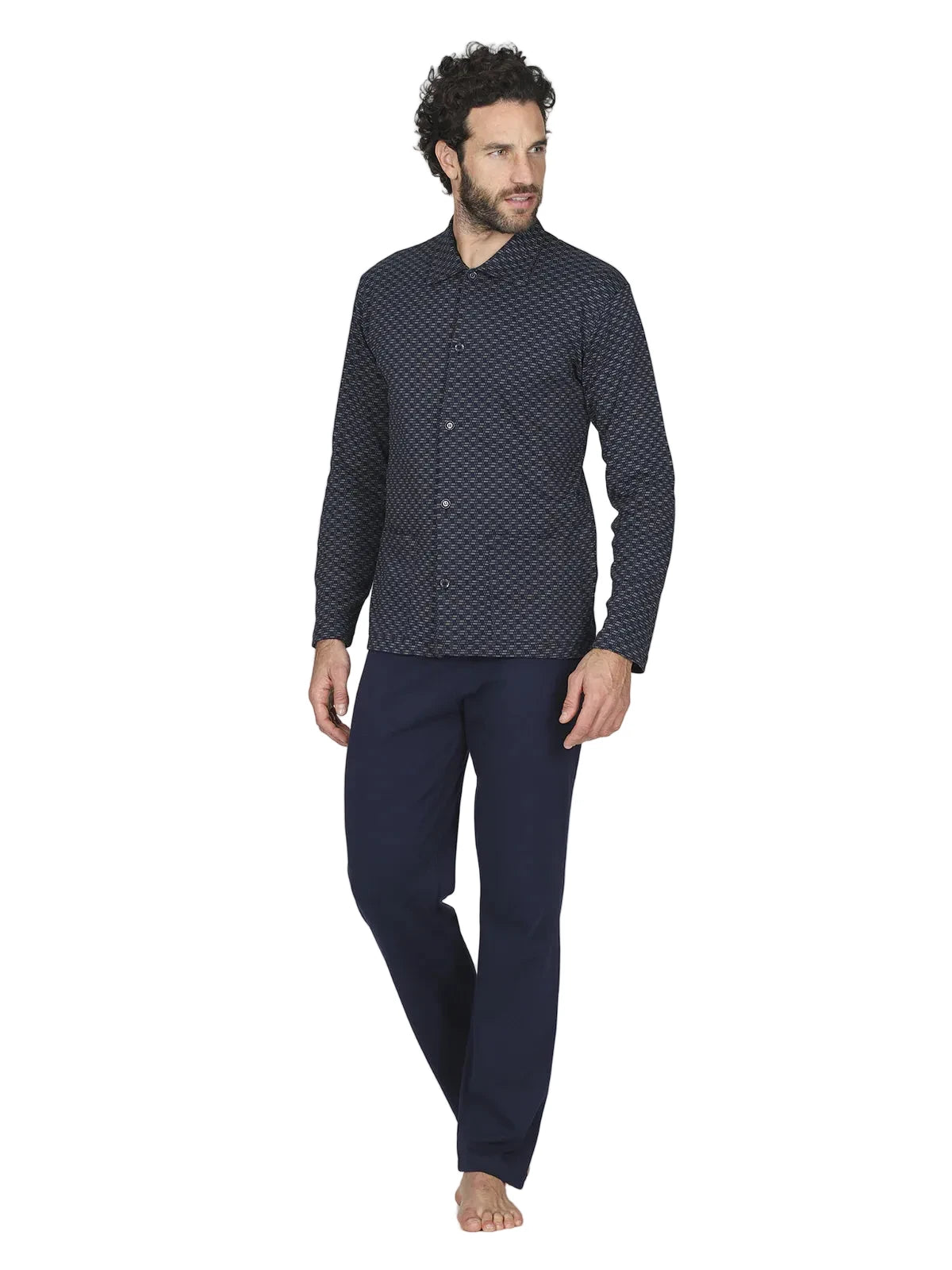 Alpina Uomo Pigiama Invernale Cardigan da Uomo in interlock di puro cotone AAL438 2510S70