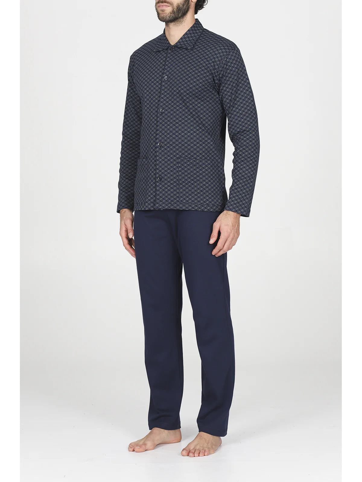 Alpina Pigiama Invernale Cardigan da Uomo in interlock di puro cotone AAL438 2510S70