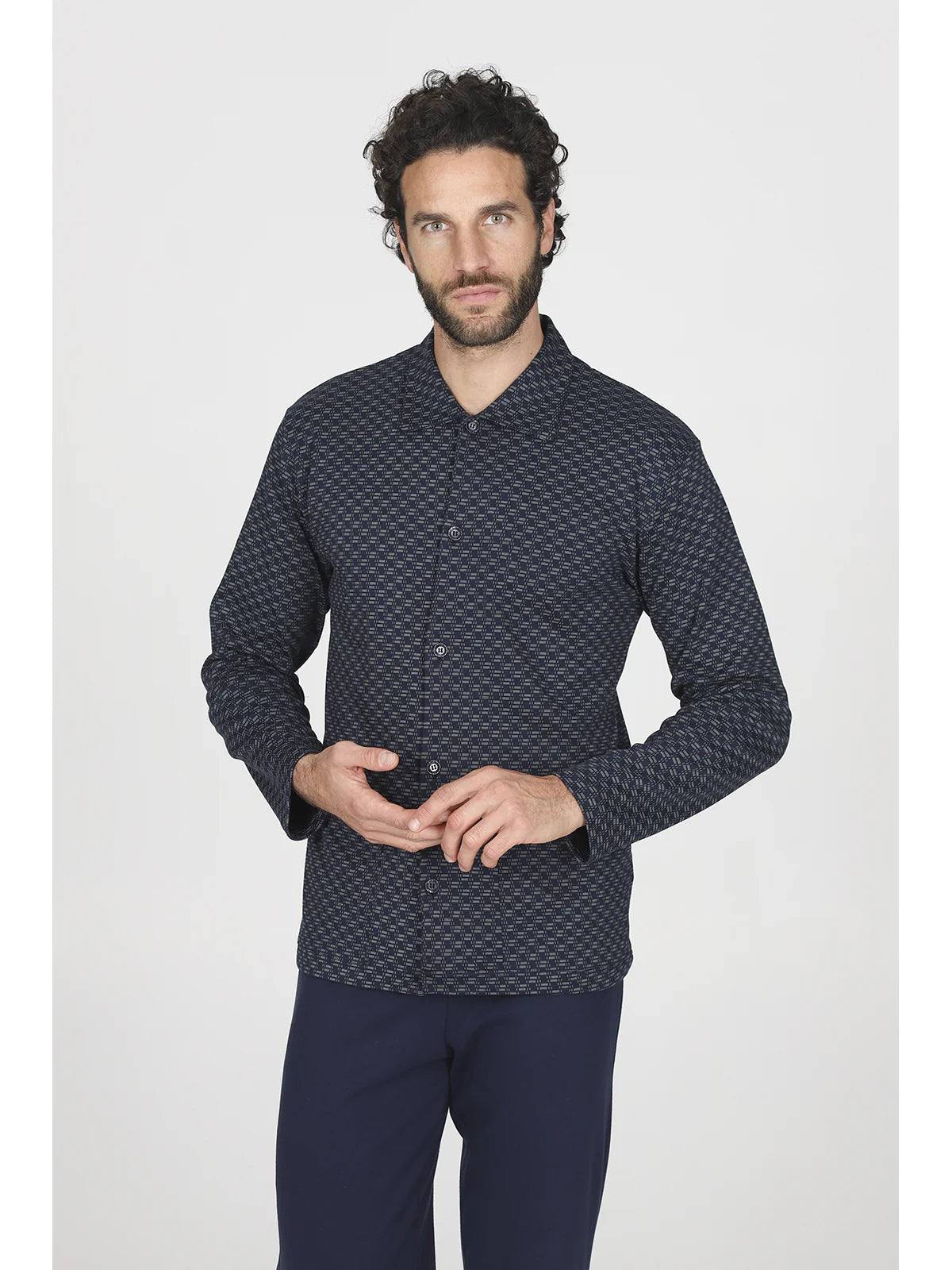 Alpina Pigiama Invernale Cardigan da Uomo in interlock di puro cotone AAL438 2510S70