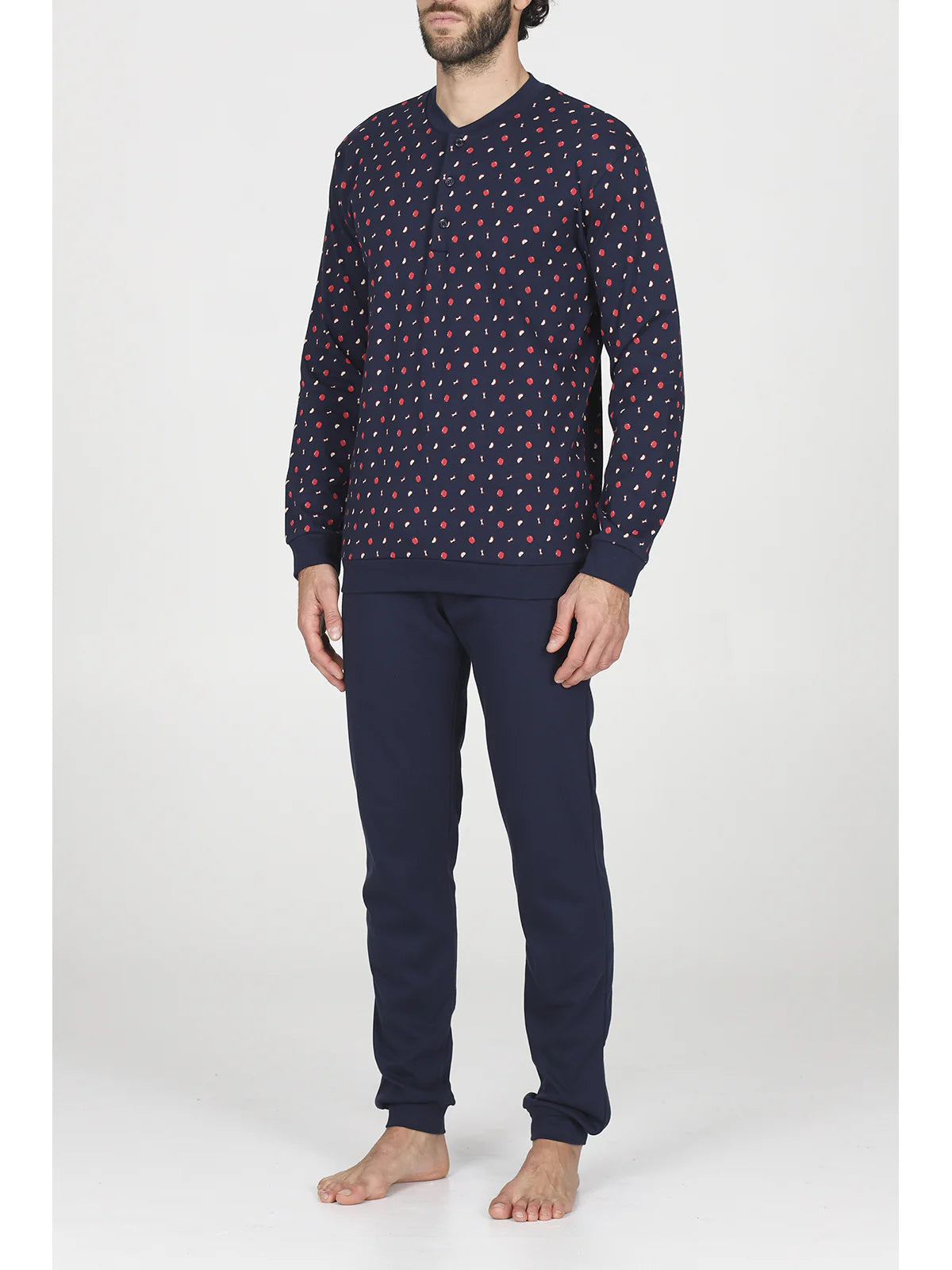 Alpina Uomo Pigiama Invernale Serafino in interlock di puro cotone AAL439 2510S70