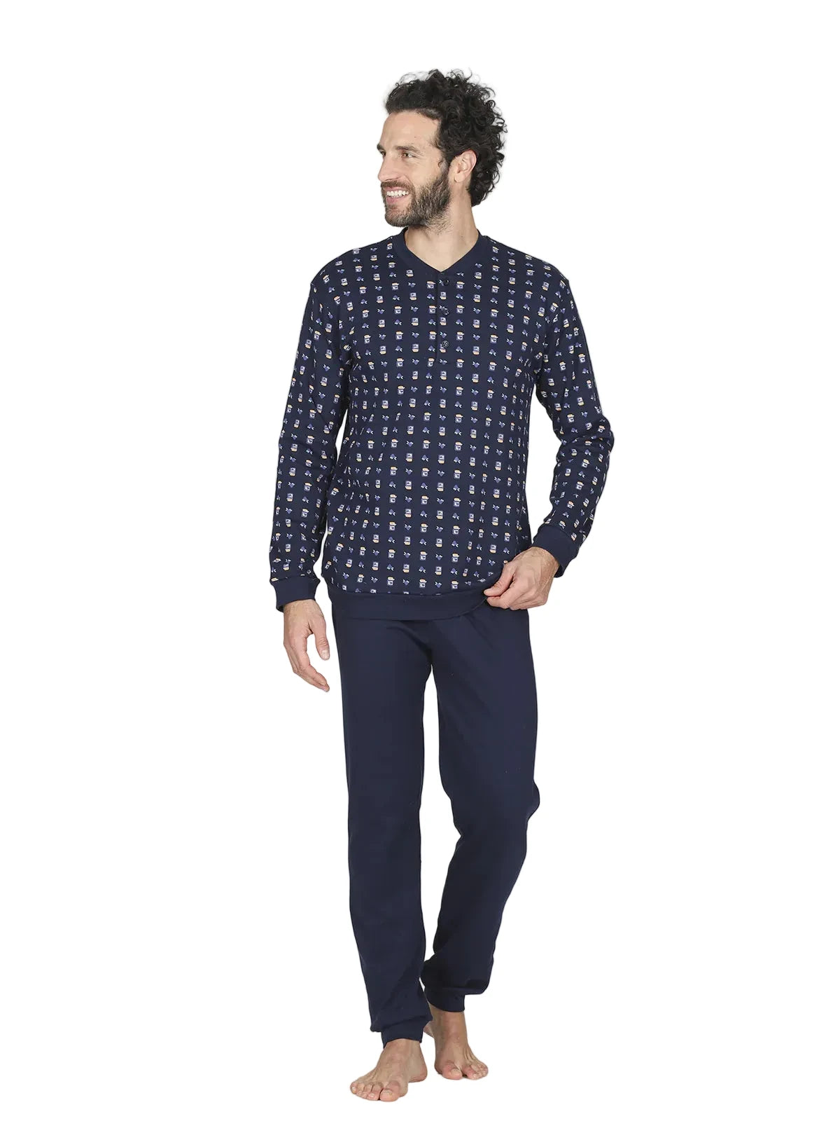 Alpina Uomo Pigiama Invernale Serafino in interlock di puro cotone AAL439 2510S70