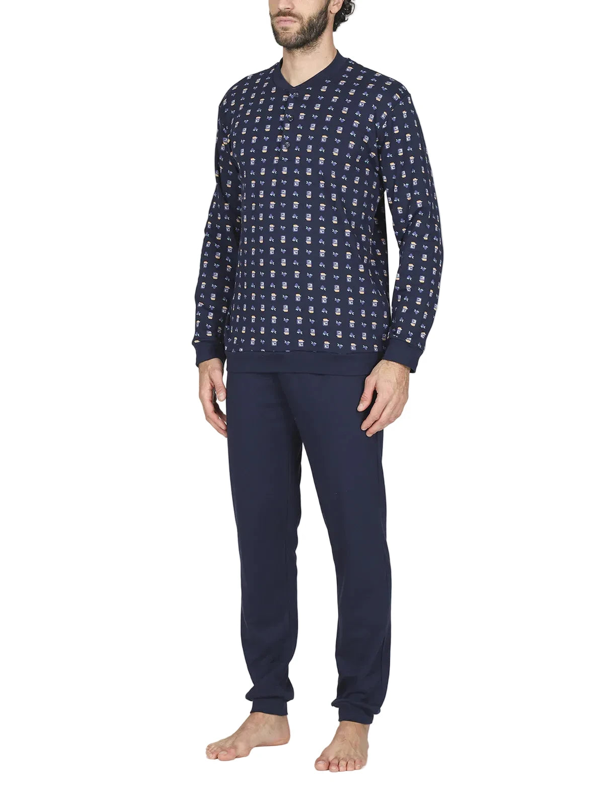 Alpina Uomo Pigiama Invernale Serafino in interlock di puro cotone AAL439 2510S70