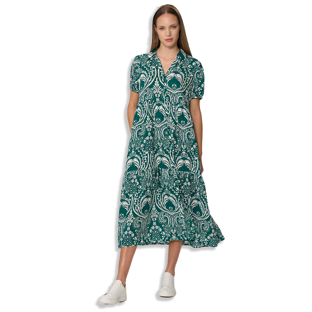 Ragno Abito chemisier lungo a balze aperto Maniche Corte in EcoSeta DM84DN S70