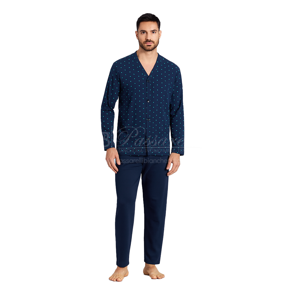 Alpina Uomo Pigiama Invernale Cardigan in interlock di puro cotone AAL460 2510S55