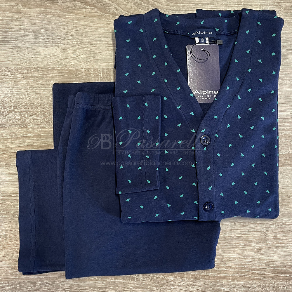 Alpina Uomo Pigiama Invernale Cardigan in interlock di puro cotone AAL460 2510S55