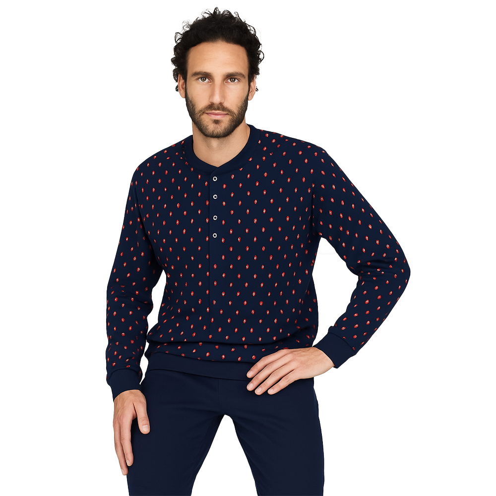 Alpina Uomo Pigiama Invernale Serafino in interlock di puro cotone AAL439 2510S70