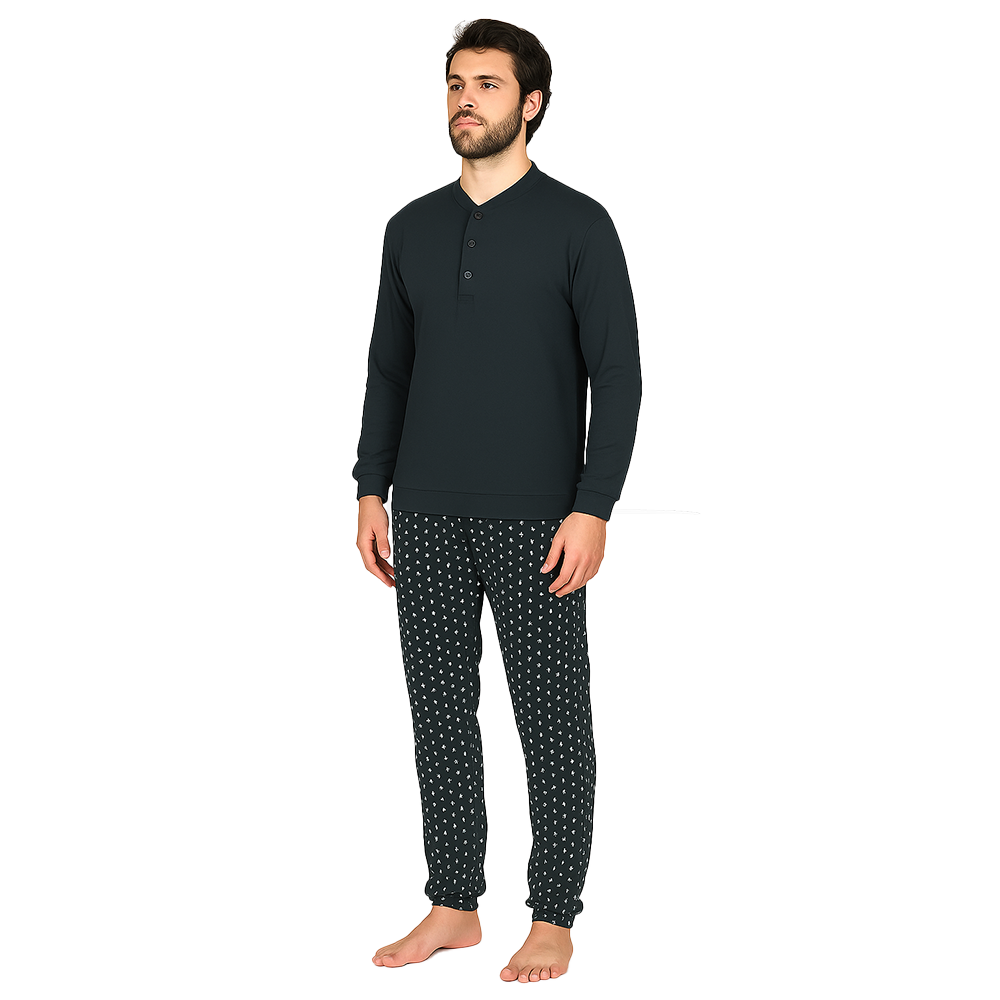 Alpina Uomo Pigiama Invernale Serafino in interlock di puro cotone AAL449 2510S68