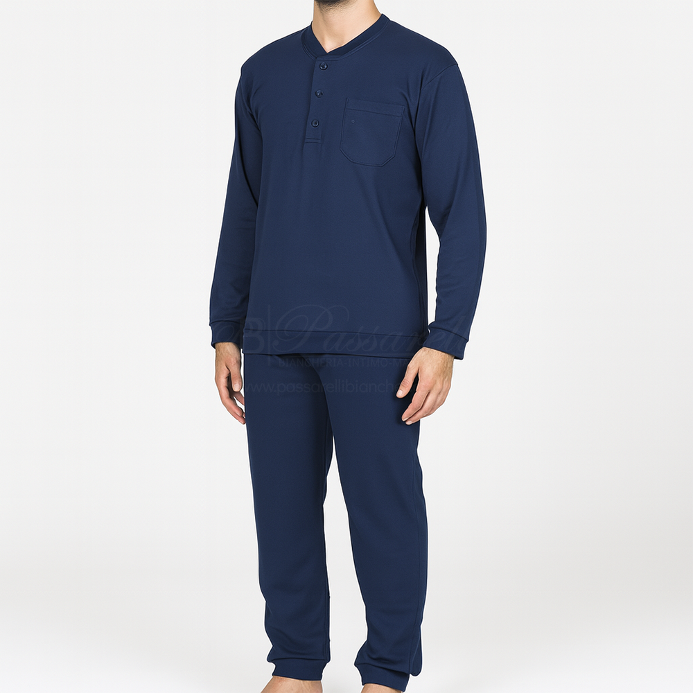 Alpina Uomo Pigiama Invernale Serafino in interlock di puro cotone AAL280 2510S68