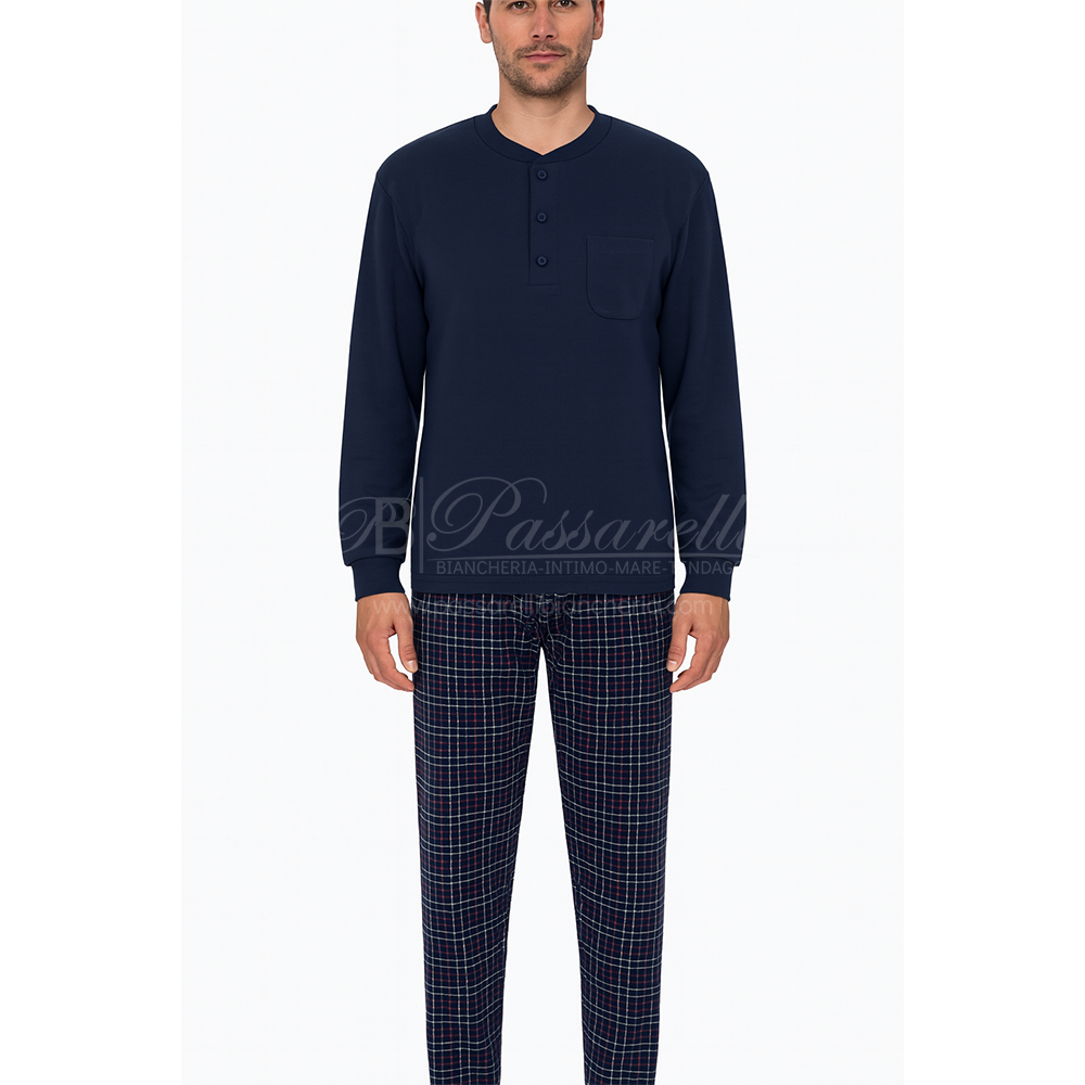 Alpina Uomo Pigiama Invernale Serafino in interlock di puro cotone AAL411 2510S55