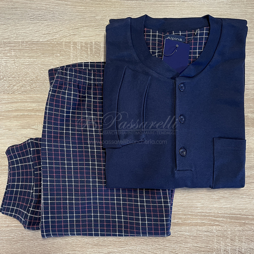 Alpina Uomo Pigiama Invernale Serafino in interlock di puro cotone AAL411 2510S55