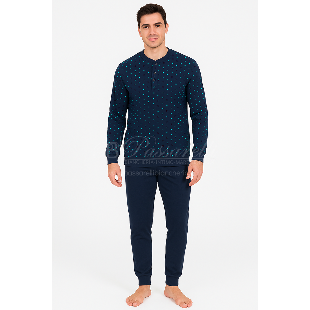 Alpina Uomo Pigiama Invernale Serafino in interlock di puro cotone AAL459 2510S55