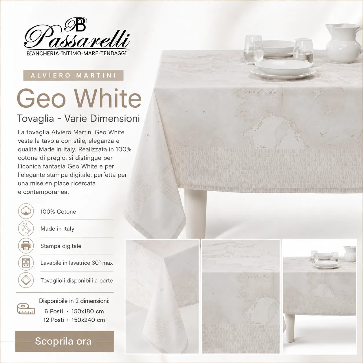 Alviero Martini Geo White Tovaglia - Varie Dimensioni