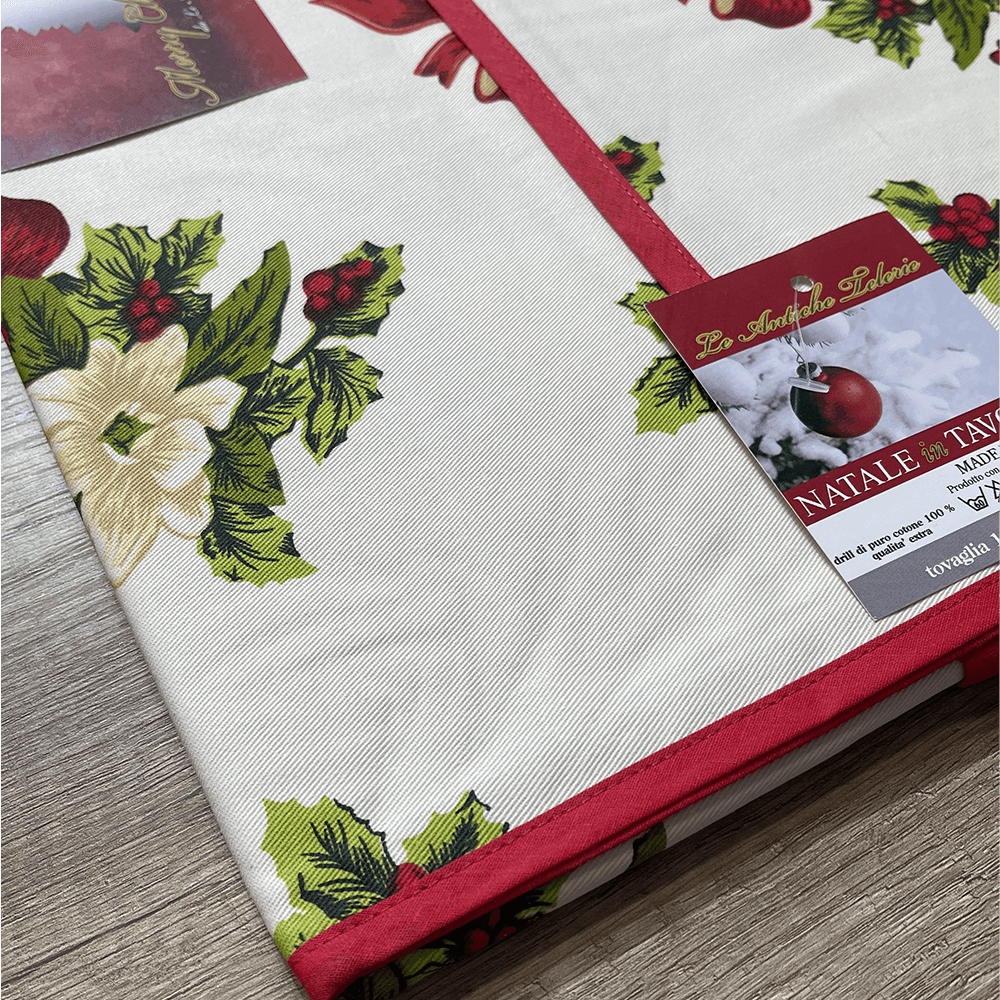 Antiche Telerie Tovaglia da Tavola Natalizia in Cotone 140x180cm. Fiocco Panna S30 - Passarelli Biancheria