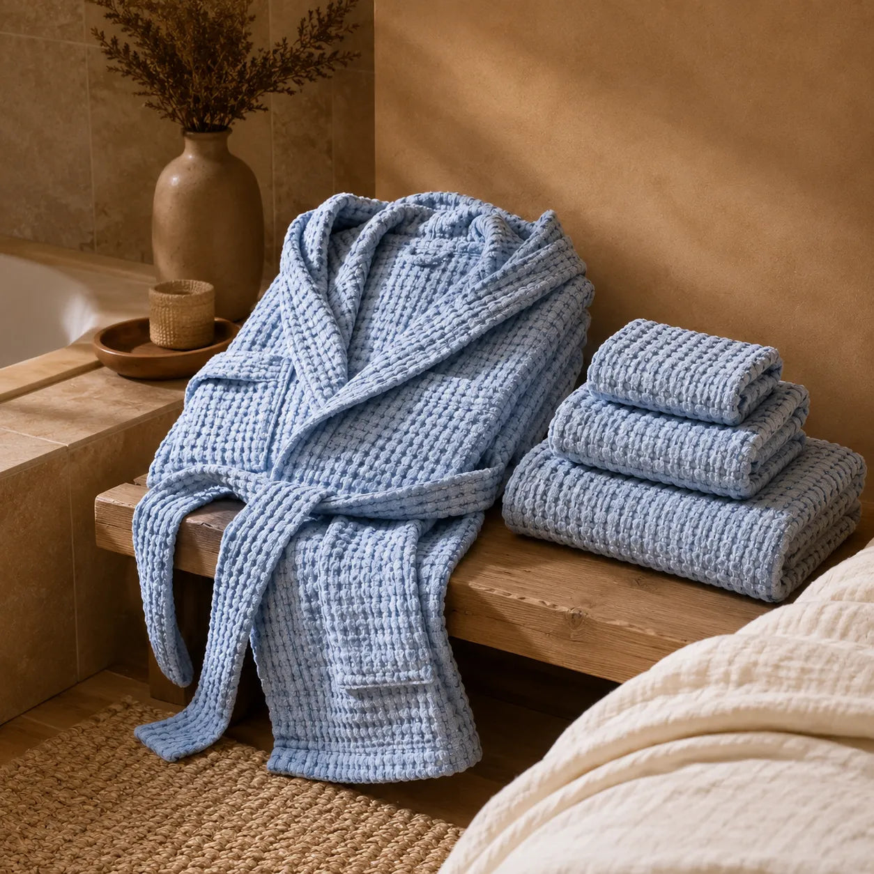 Biancoperla Accappatoio con Cappuccio a Nido d'Ape 100% Cotone Milo