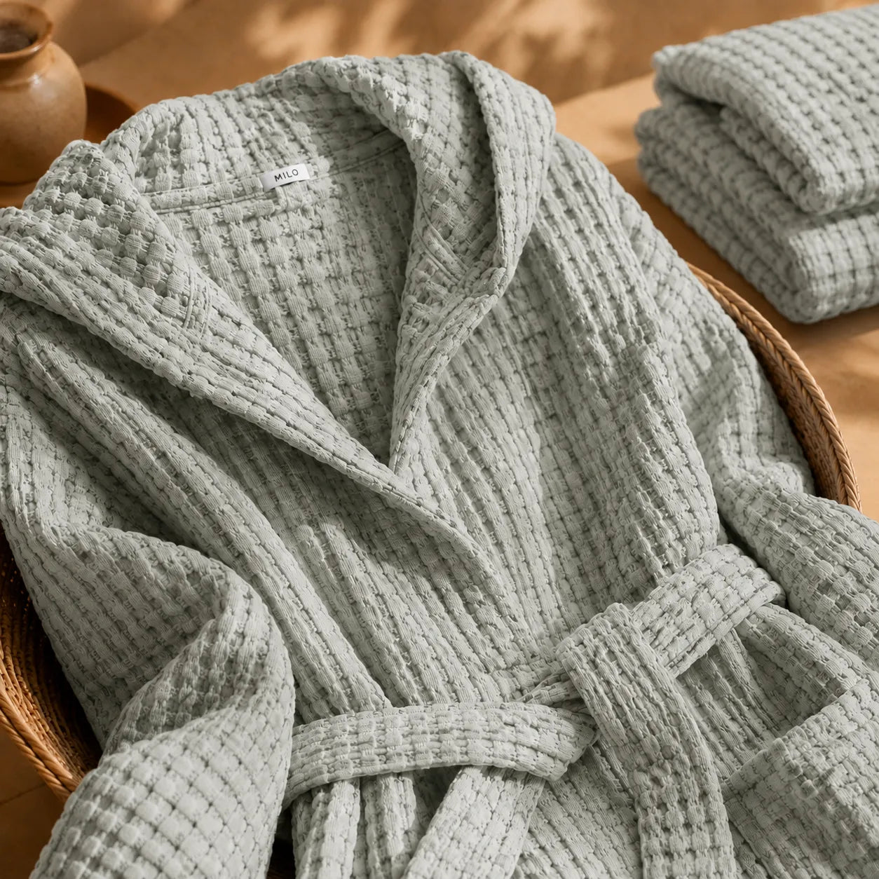 Biancoperla Accappatoio con Cappuccio a Nido d'Ape 100% Cotone Milo