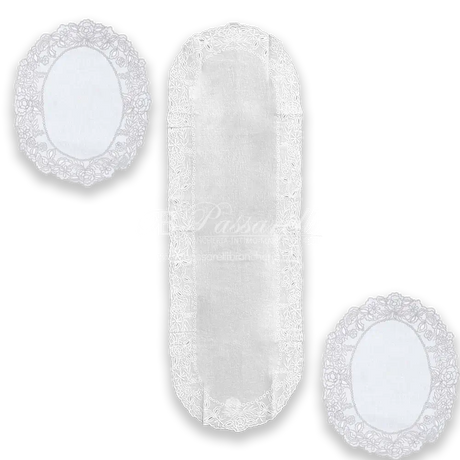 Blanc Mariclò Set Runner + Centri in Lino Ricamate Dentelle