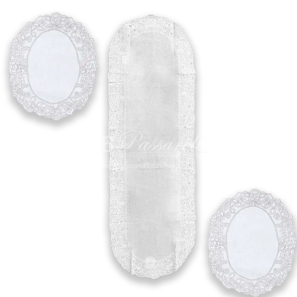 Blanc Mariclò Set Runner + Centri in Lino Ricamate Dentelle