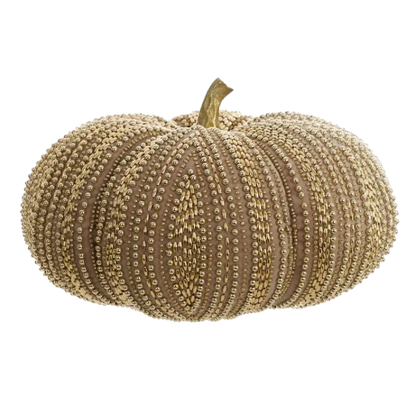 Blanc Mariclò Zucca Decorativa Perline 2510S - Misura Grande, cuscino a forma di zucca con perline oro.