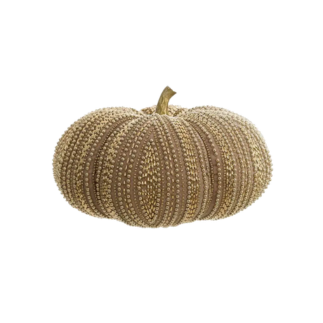 Blanc Mariclò Zucca Decorativa Perline 2510S - Misura Piccola, cuscino a forma di zucca con perline oro.