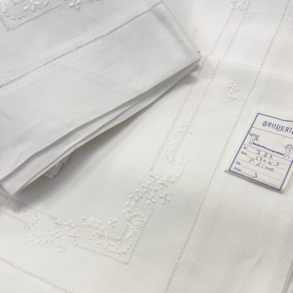 Broderie Parure Lenzuola Matrimoniale in Puro Lino Bellora Ricamato Bianco S400