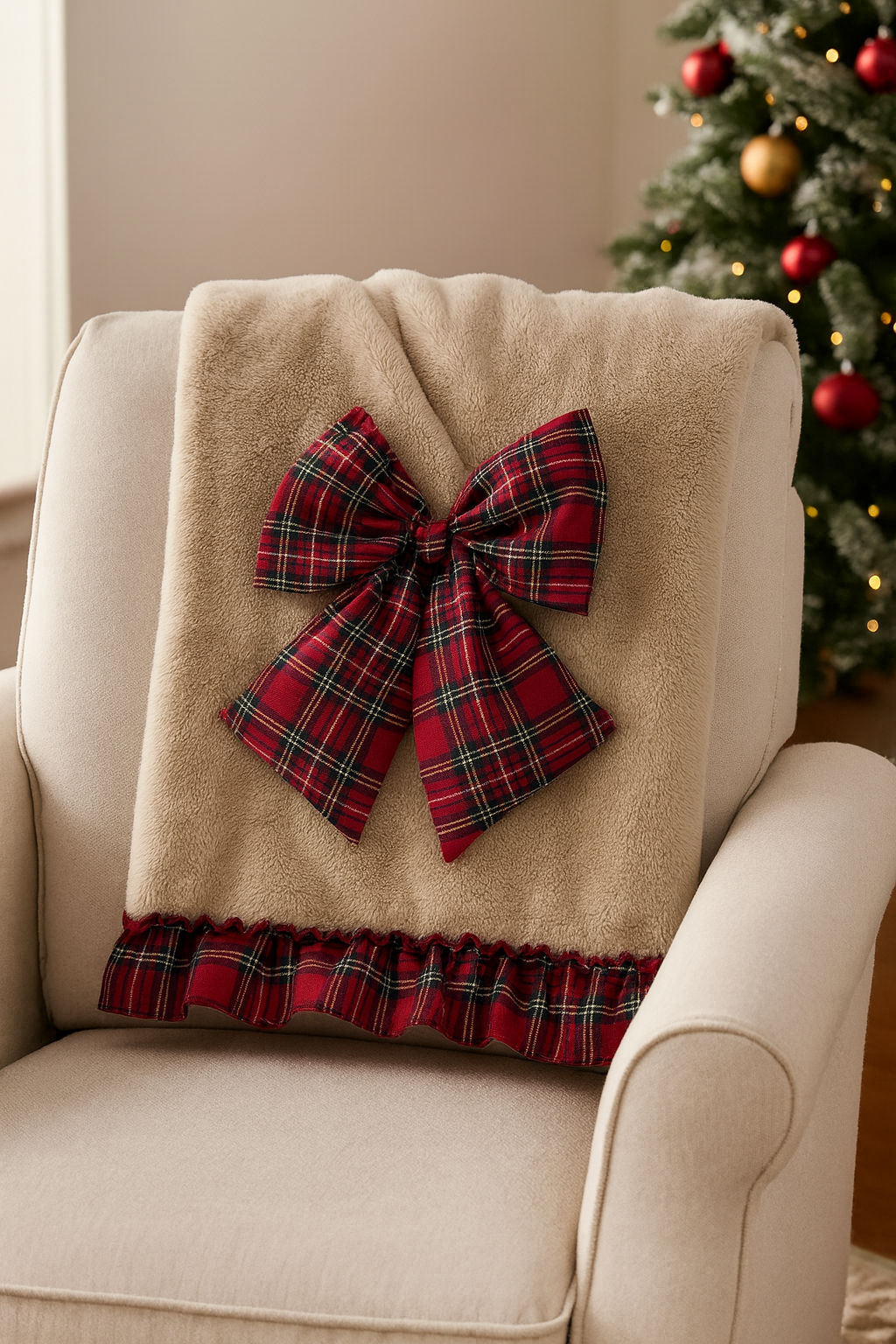 Blanc Mariclò Plaid Scotland Fiocco 140×170cm A38924 Beige