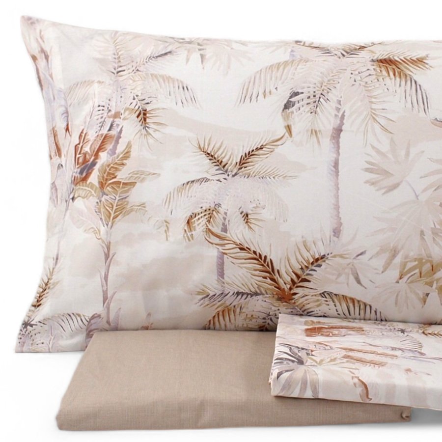 Zucchi Completo Lenzuola Matrimoniale in Percalle Palm Tree S82