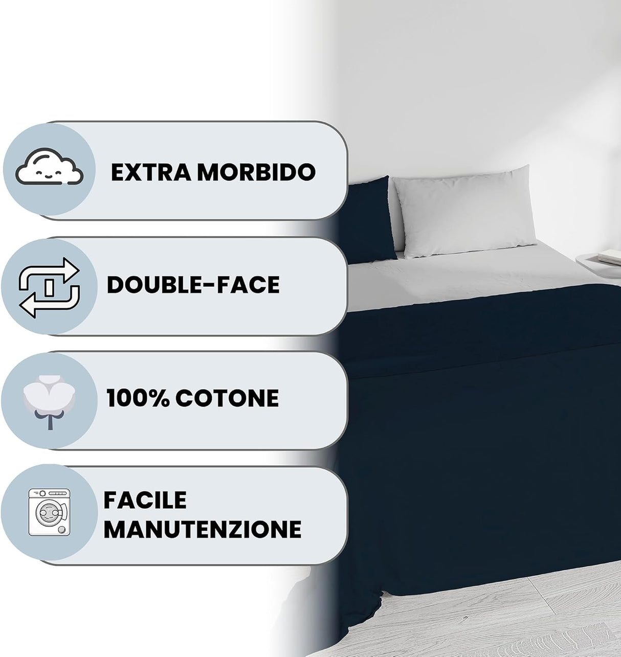 Completo Lenzuola in Puro Cotone Tinta Unita Colors Double - Varie Dimensioni