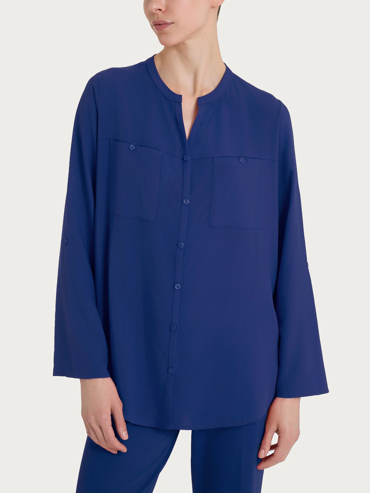 Ragno Camicia con collo alla coreana in EcoSeta DM64SI 2504S38