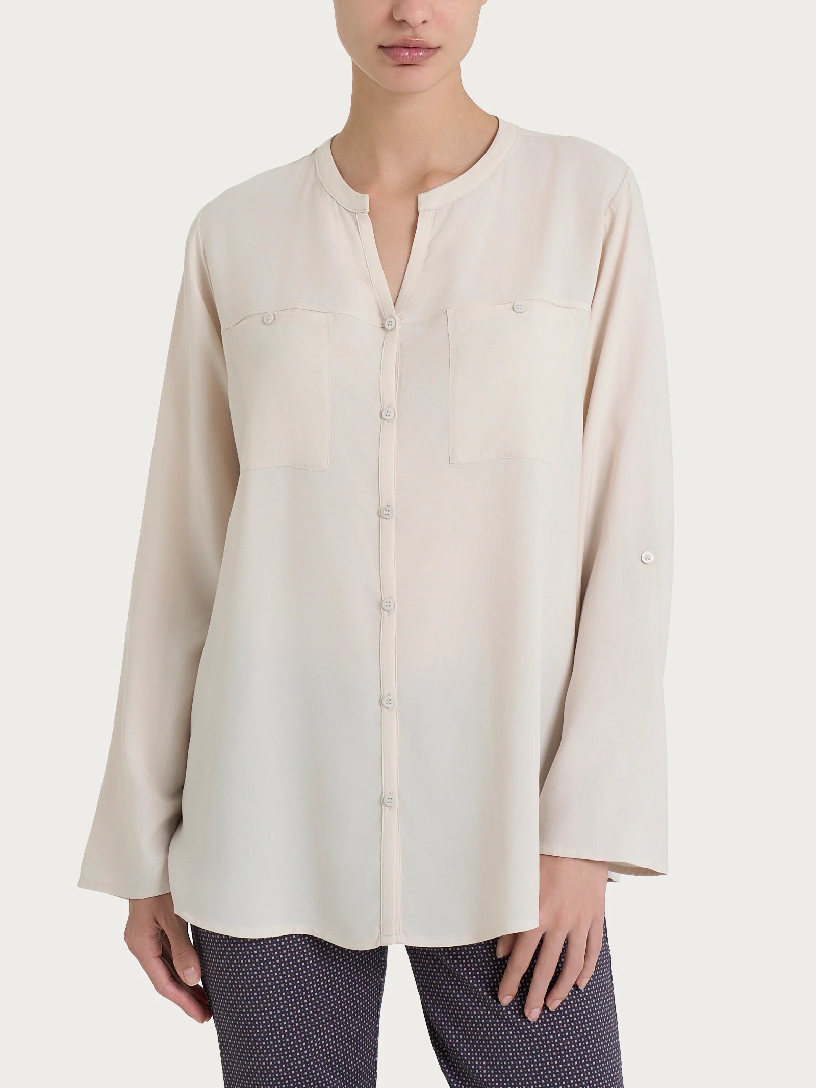 Ragno Camicia con collo alla coreana in EcoSeta DM64SI 2504S38