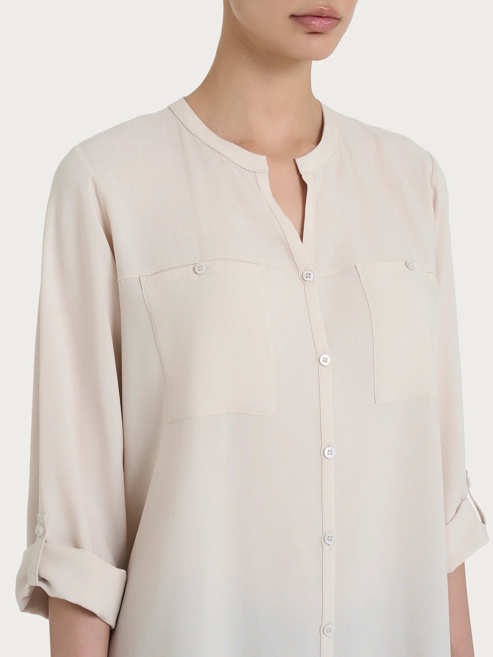 Ragno Camicia con collo alla coreana in EcoSeta DM64SI 2504S38