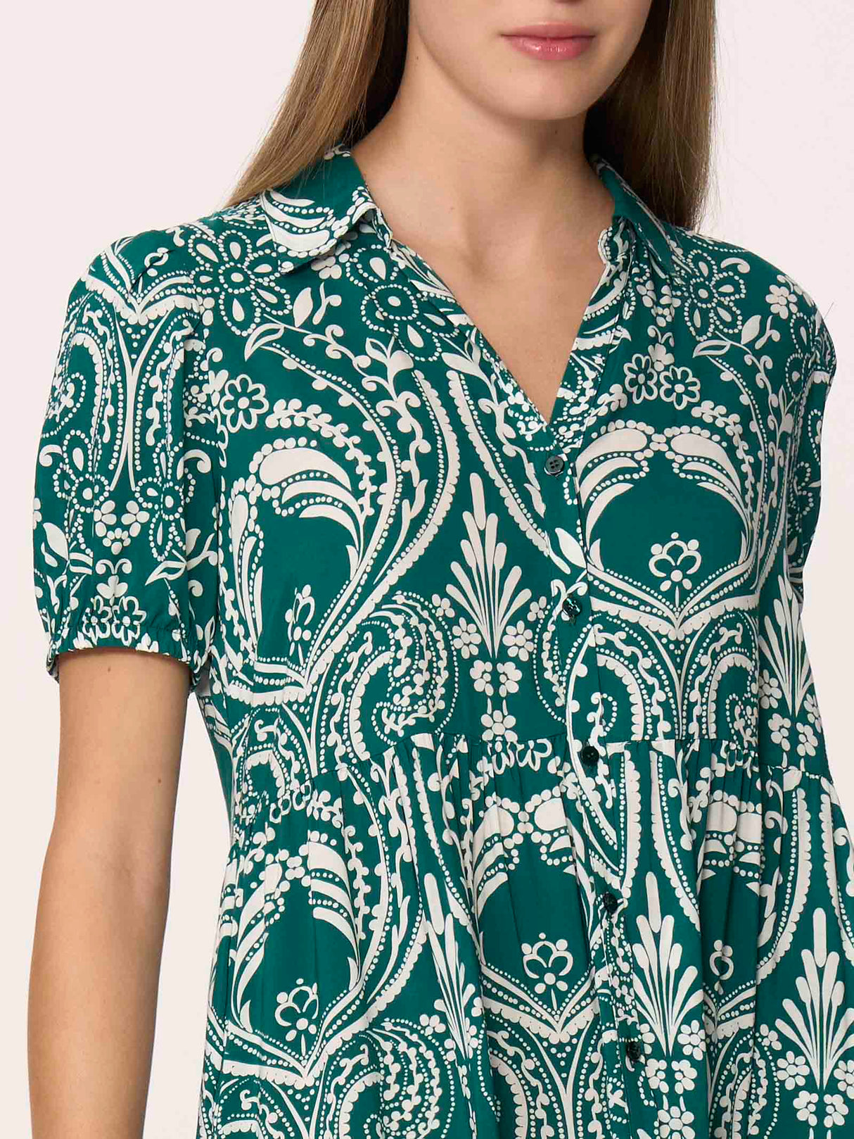 Ragno Abito chemisier lungo a balze aperto Maniche Corte in EcoSeta DM84DN S70