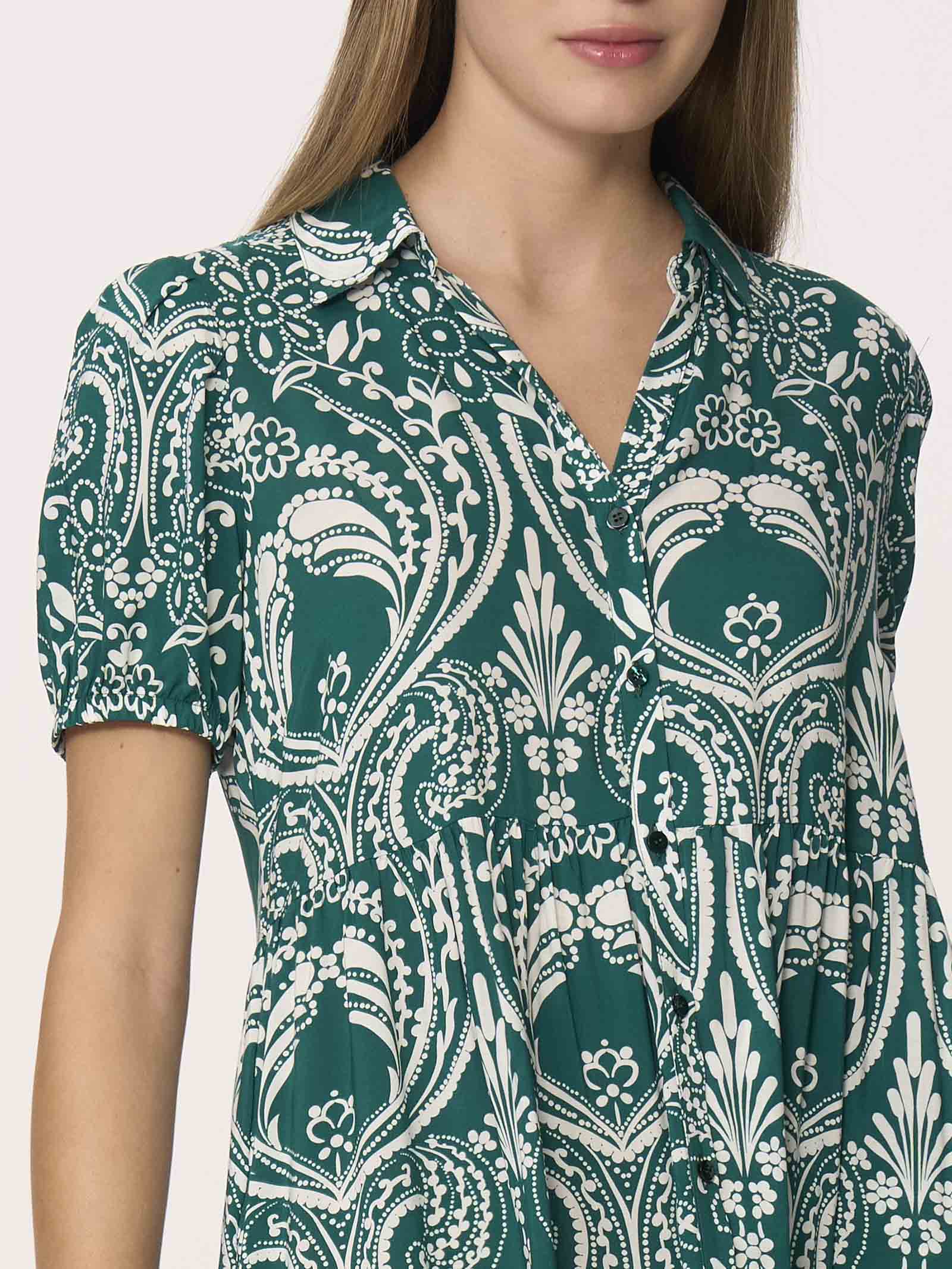 Ragno Abito chemisier lungo a balze aperto Maniche Corte in EcoSeta DM84DN S70