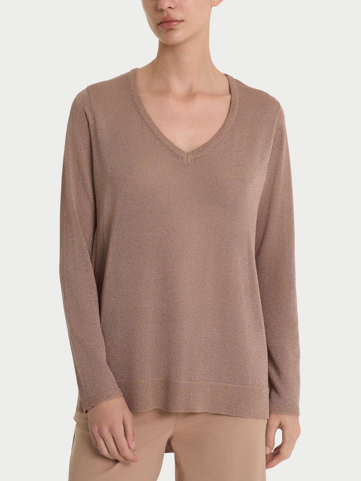 Ragno Maglia con scollo a V e manica lunga in Crêpe Lurex DN05M2 2504S38