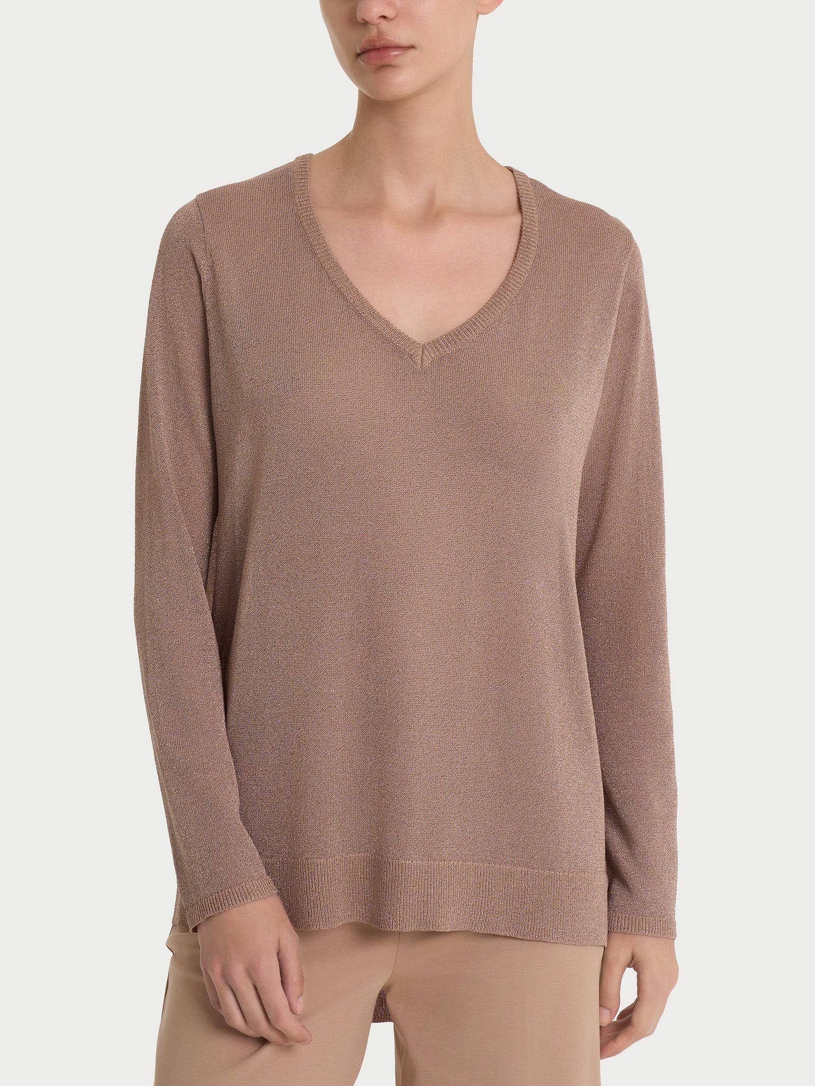 Ragno Maglia con scollo a V e manica lunga in Crêpe Lurex DN05M2 2504S38