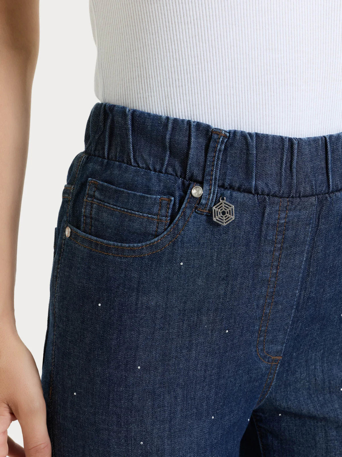 Ragno Jeans dritto con tasche e strass in Light denim DP24PP S60