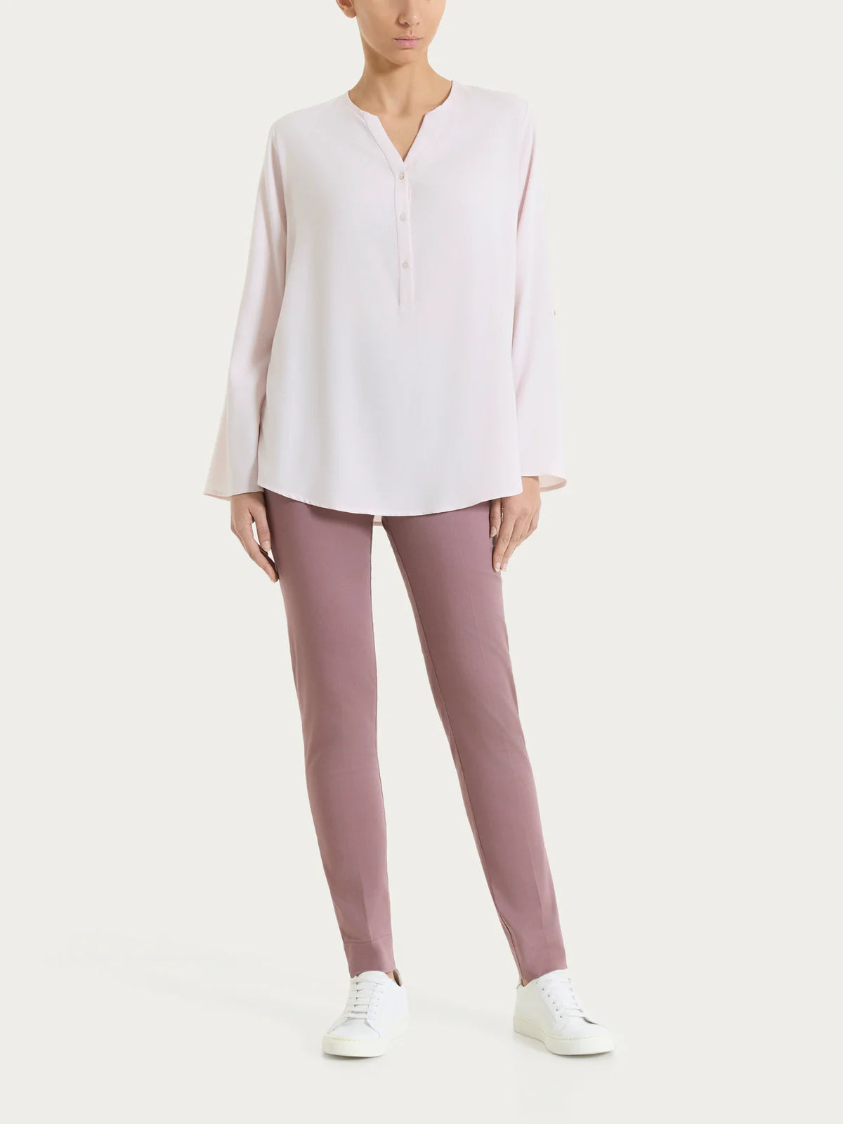 Ragno Blusa a serafino con manica risvoltabile in Voile Stretch DS23SS S37