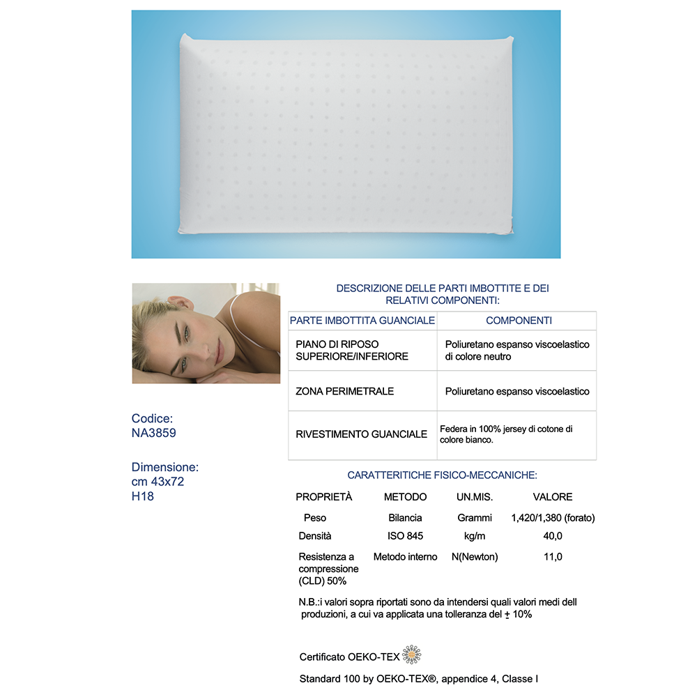 Via Roma 60 Dormirè Guanciale Memory Standard H17 cm NA3859 S34