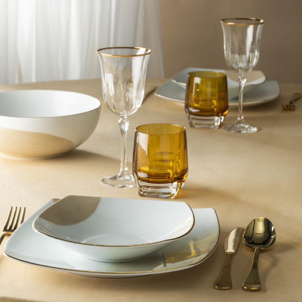 Weissestal Servizio in porcellana Square-O Ginko Gold con decoro oro