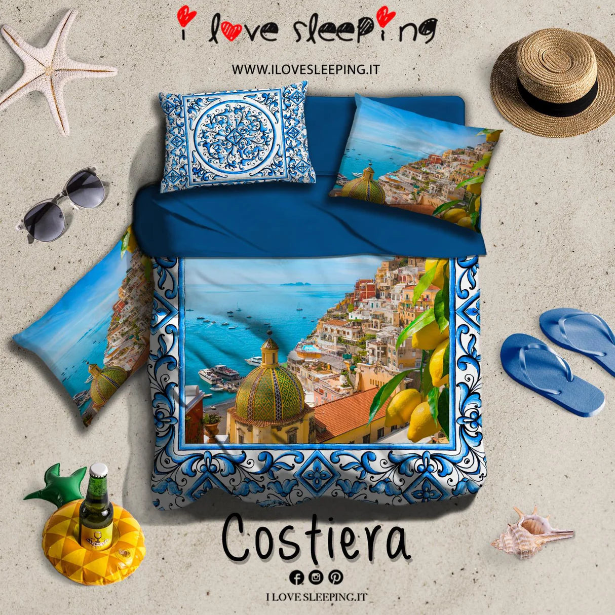 I Love Sleeping Completo lenzuola copriletto DIGITALE COSTIERA 2502B80