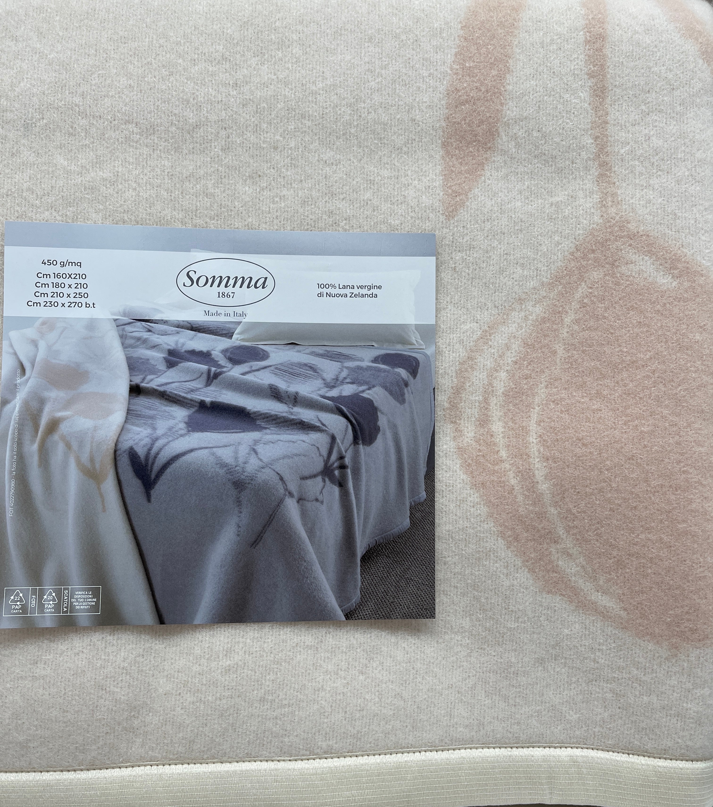 Somma Coperta per Letto Matrimoniale di Pura lana Nuova Greta 22790 40 580 2510S190